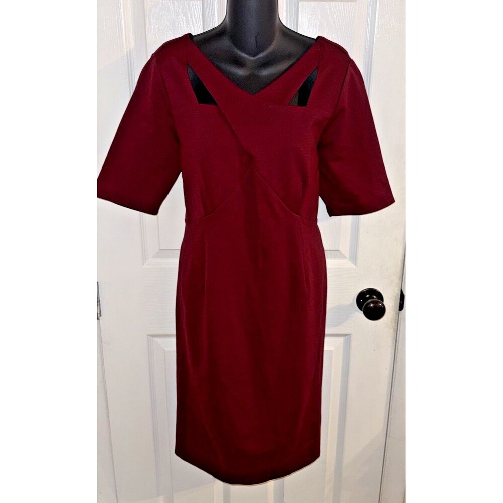 LANE BRYANT BURGUNDY PONTE TWIST-NECK KEYHOLE SHEATH DRESS plus size 16 NWT